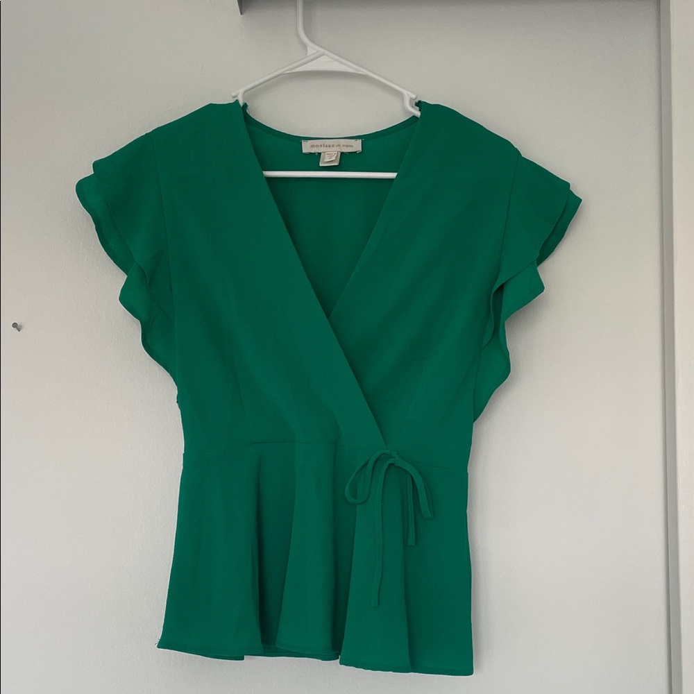 Monteau Emerald Ruffle Sleeve Blouse